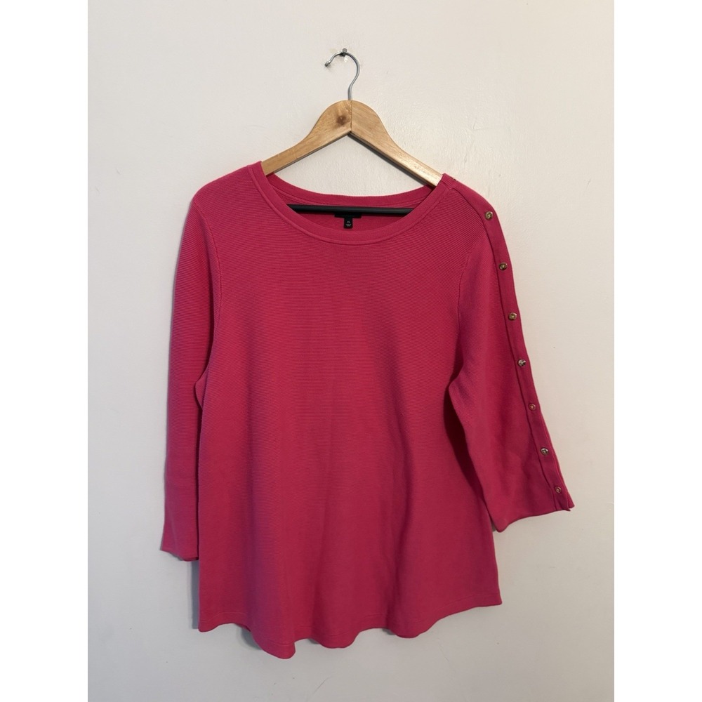 Talbots Women's Pink Knit Tunic Sweater Buttons Detail 3/4 Sleeve Size XL